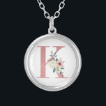 Rosa Monogram Blommigt Brev K Watercolor Bouquet Silverpläterat Halsband<br><div class="desc">Monogram halsband med ditt första i söt glitter och vattenfärgblommor. Blommigt K är designad i dammig rosa glitter, som är förskönad med en bukett av rosa och elfenbensblommor och grönska. En underbar gåva till vilken kvinna som helst och tillfälle. En underbar idé som bröllopsförmån för brudar till bära på din...</div>