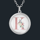 Rosa Monogram Blommigt Brev K Watercolor Bouquet Silverpläterat Halsband<br><div class="desc">Monogram halsband med ditt första i söt glitter och vattenfärgblommor. Blommigt K är designad i dammig rosa glitter, som är förskönad med en bukett av rosa och elfenbensblommor och grönska. En underbar gåva till vilken kvinna som helst och tillfälle. En underbar idé som bröllopsförmån för brudar till bära på din...</div>