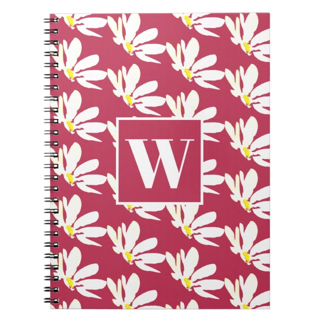 Rosa Monogram Blommigt Daisy Spiral fotopatbok för Anteckningsbok (Framsidan)