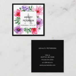 Rosa Monogram Blommigt Girly Cute Personlig Fyrkantigt Visitkort