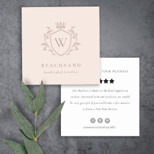 Rosa Monogram Blommigt Krona Vapensköld Review Req Fyrkantigt Visitkort