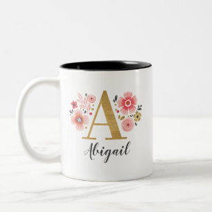 Rosa Monogram-Blommigt Två-Tonad Mugg