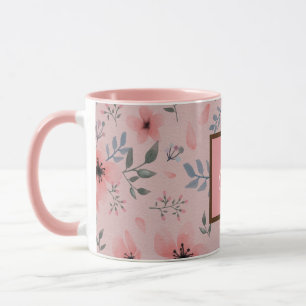 Rosa Monogram Blommönster Simple Boho Vintage Mugg