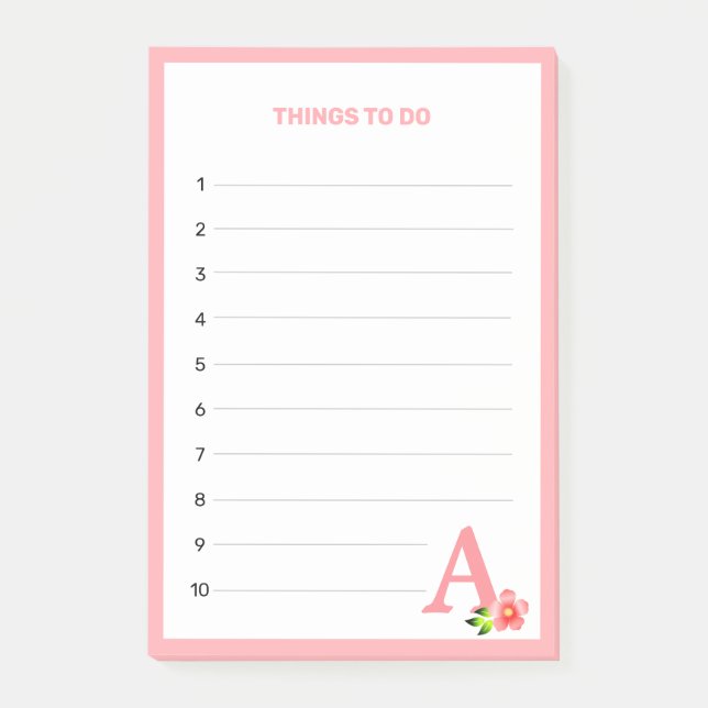 Rosa monogram & blommor att göra post-it block (Framsida)