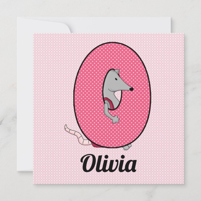 Rosa Monogram Brev O Barn Födelsedagsfest Inbjudningar (Framsida)