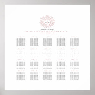 rosa monogram bröllop 20 bord sittplatsplan poster