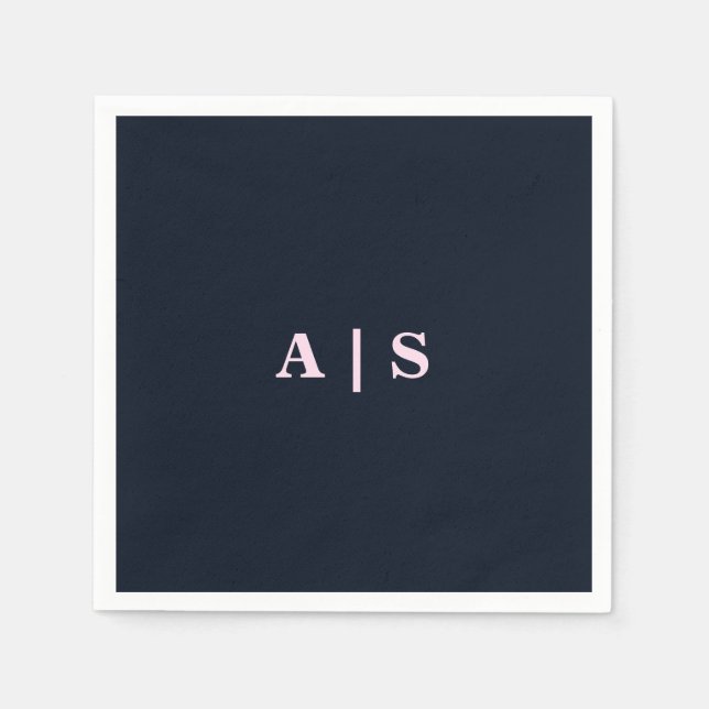 Rosa Monogram Bröllop Cocktail Pappersservett (Framsidan)