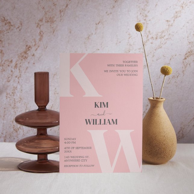 Rosa Monogram Bröllop Inbjudningar (Pink Monogram Wedding Invitation)