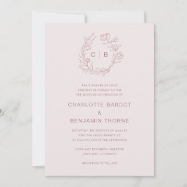 Rosa Monogram Bröllopsinbjudan Inbjudningar