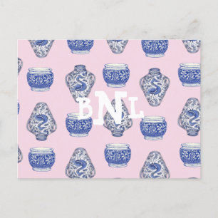 Rosa Monogram Chinoisserie Ginger Burk Helg Vykort