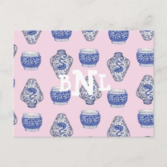 Rosa Monogram Chinoisserie Ginger Burk Helg Vykort (Framsida)