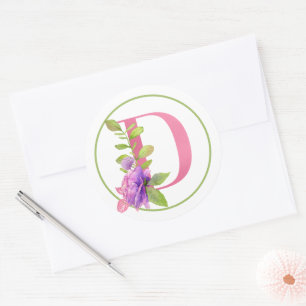 ROSA MONOGRAM D MED SOMMER FLOWERS RUNT KLISTERMÄRKE