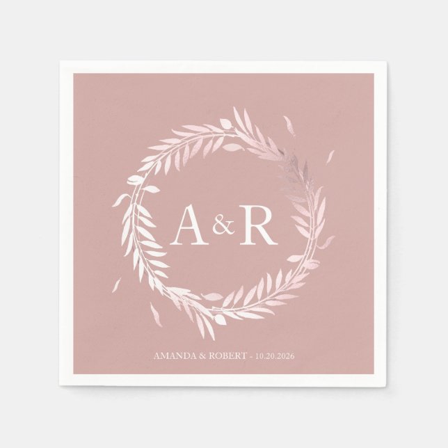Rosa Monogram Faux Foil Bröllop Napkins Pappersservett (Framsidan)