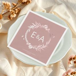 Rosa Monogram Faux Foil Bröllop Pappersservett