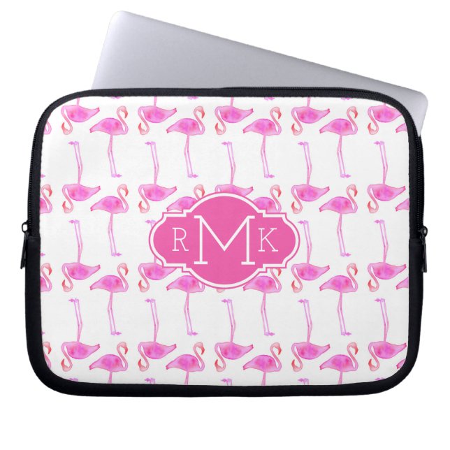 Rosa Monogram för Flamingomönster | Laptop Sleeve (Framsidan)