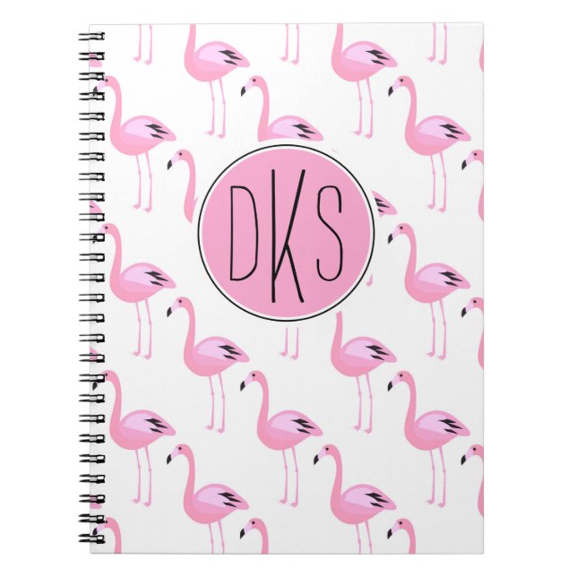 Rosa Monogram för Flamingos | Anteckningsbok Med Spiral (Framsidan)