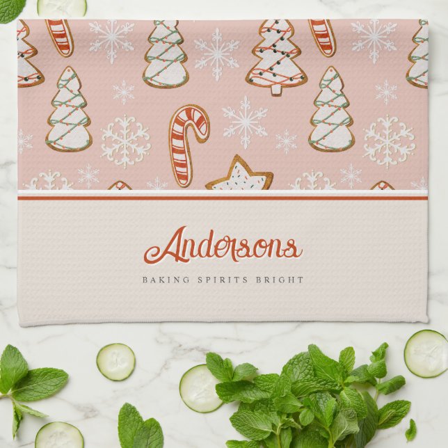 Rosa Monogram för julcookies Kökshandduk (Vikta)