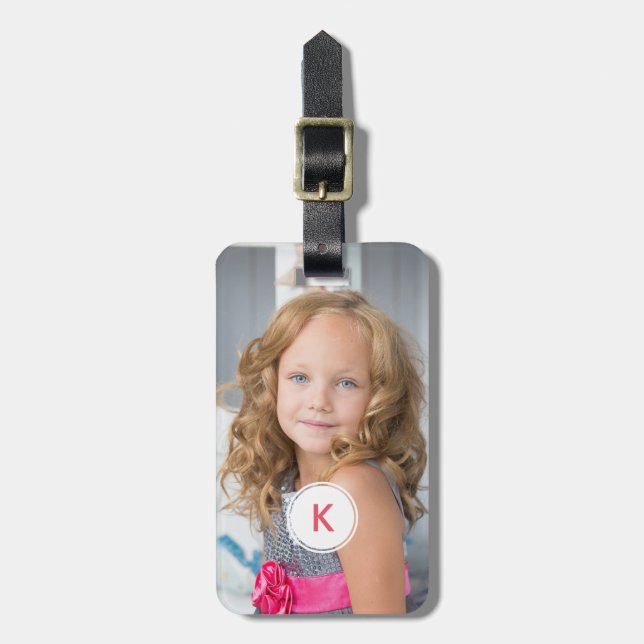 Rosa Monogram för Monogrammed foto som är initial Bagagebricka (Vertikal Framsida)