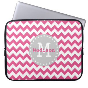 Rosa Monogram för sicksack för vitgrå färgspar Laptop Sleeve
