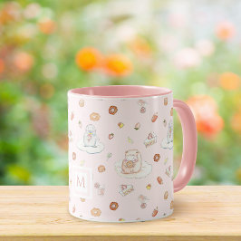Rosa Monogram för vattenfärgsfår Penguin Desserts Mugg