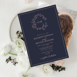  Rosa, monogram foto Bröllop Inbjudningar