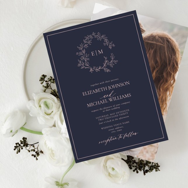  Rosa, monogram foto Bröllop Inbjudningar (Skapare uppladdad)