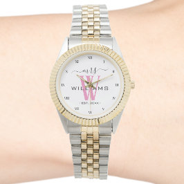 Rosa monogram fru brud fru mrs bröllopsjubileum armbandsur