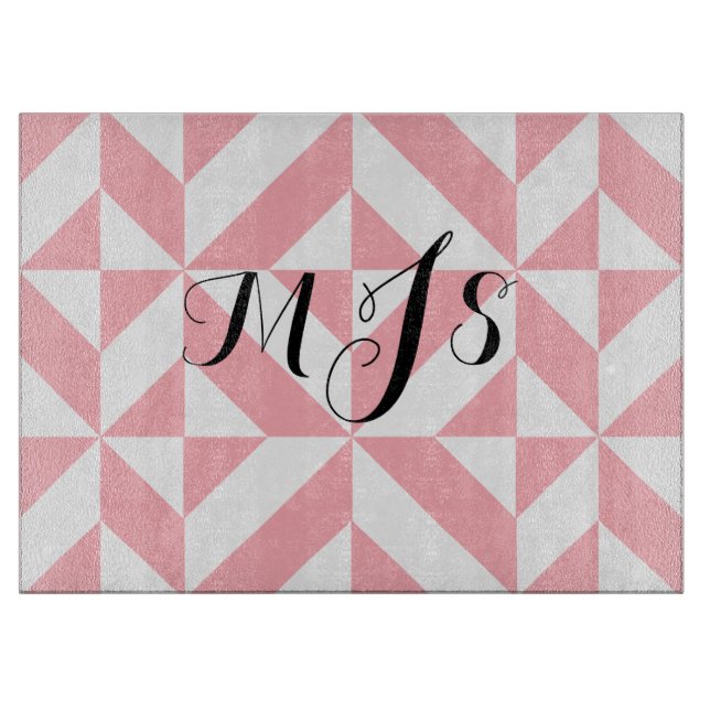 Rosa Monogram Geometric Deco Cube Mönster (Framsidan)