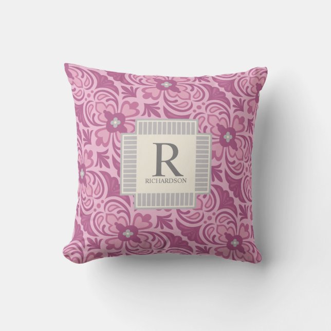 Rosa Monogram Geometric Kudde (Framsida)
