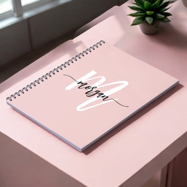 Rosa Monogram Girl's Cute Script Back to school Anteckningsbok (Skapare uppladdad)