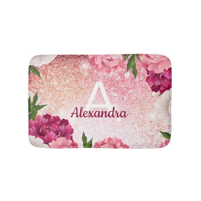 Rosa Monogram Glitter Badrumsmatta (Framsidan)