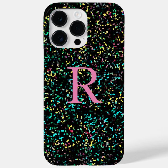 Rosa Monogram Glitter Mönster Färgfläckig Anpassni (Baksida)
