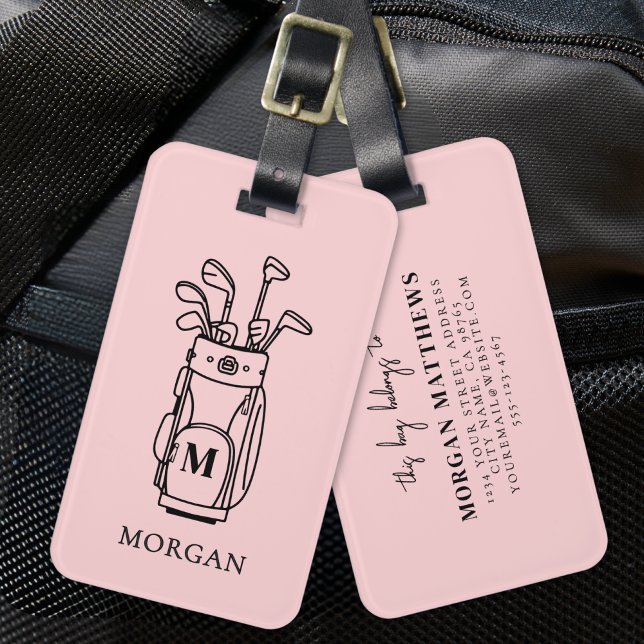 Rosa monogram golfväska bagagebricka (Pink Monogram Golf Bag Luggage Tag)