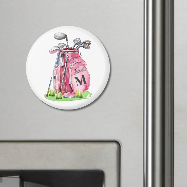 Rosa monogram golfväska magnet (Pink Monogram Golf Bag magnet)