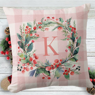 Rosa Monogram Greenery-julkrans Kudde