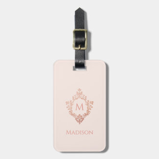 Rosa monogram i krön rosé guld elegant vintage bagagebricka