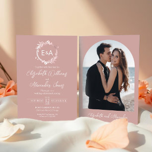 Rosa Monogram - inbjudan till fotobröllop med call