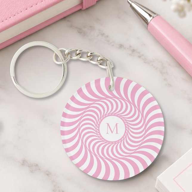 Rosa monogram initial akrylnyckelring (cute girly fun pink optical illusion keychain with custom monogram initial)