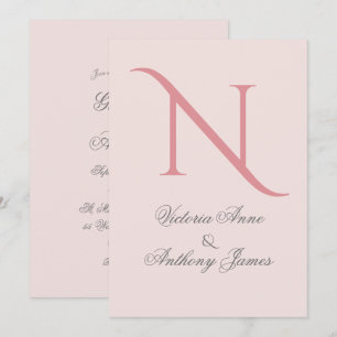 Rosa Monogram Initial Bröllop Inbjudningar
