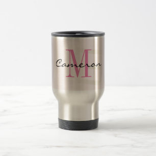 Rosa Monogram Initial och Namn Personlig Resemugg