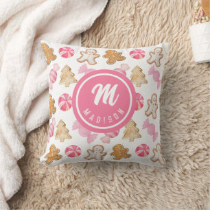 Rosa monogram initial pepparkaks godis mönster kudde