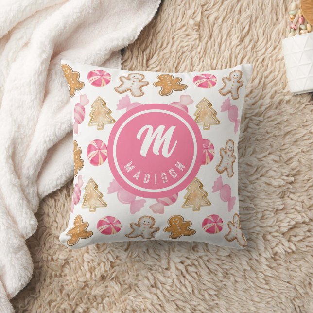 Rosa monogram initial pepparkaks godis mönster kudde (Filt)