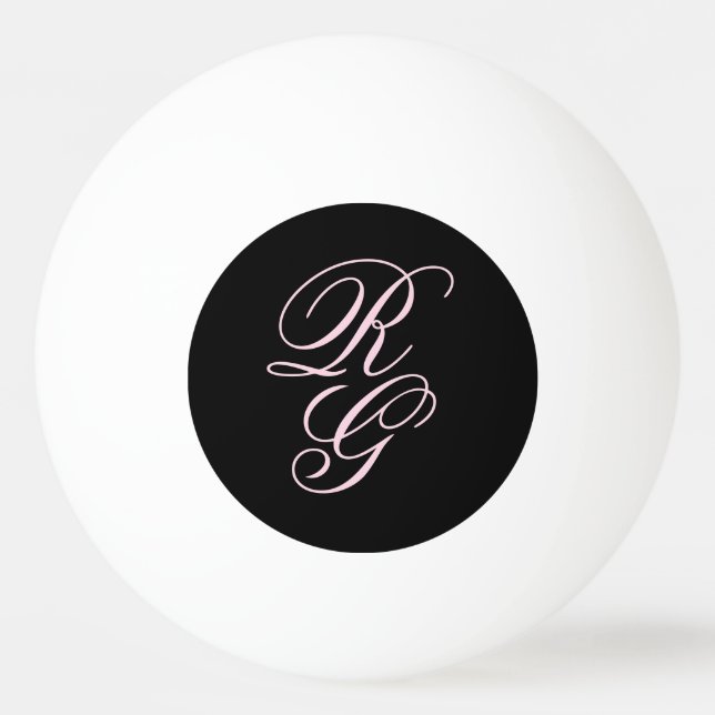 Rosa Monogram Initialer Script Chic Black Pingisboll (Framsidan)