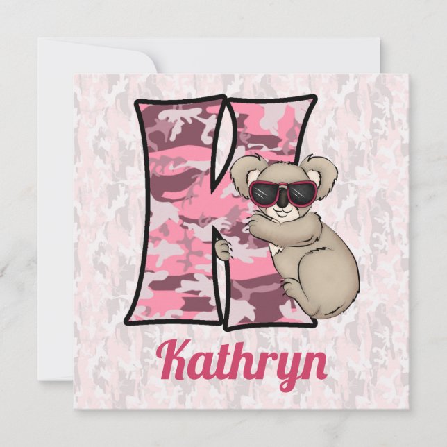 Rosa Monogram K Barn Födelsedagsfest Inbjudningar (Framsida)