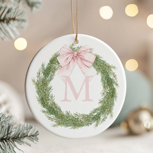 Rosa monogram krans jul julgransprydnad keramik (Skapare uppladdad)