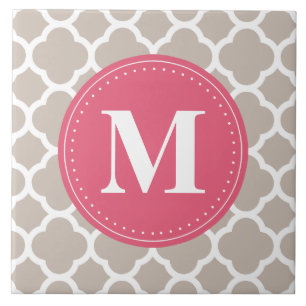 Rosa Monogram Linen Grått Quatrefoil Mönster Kakelplatta