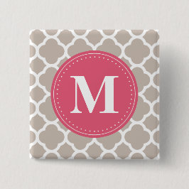 Rosa Monogram Linen Grått Quatrefoil Mönster Knapp