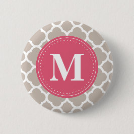 Rosa Monogram Linen Grått Quatrefoil Mönster Knapp