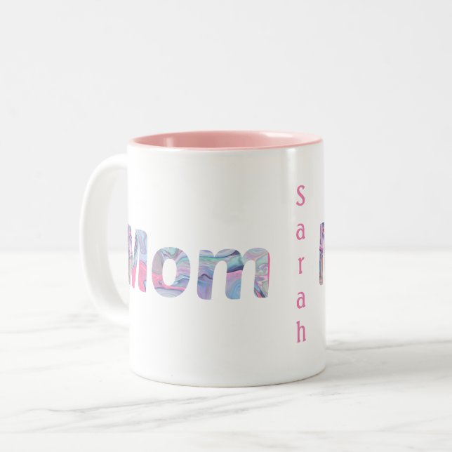 Rosa monogram marmorerad mamma Två-Tonad mugg (Framsida vänster)