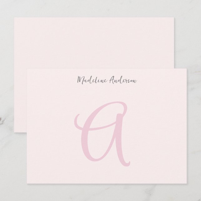 Rosa Monogram minimalist Girly Anteckningskort (Fram/baksida)